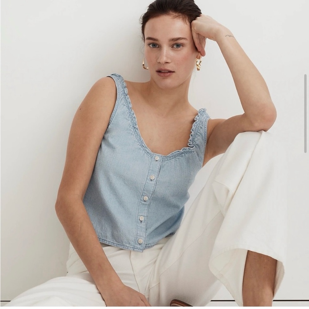 Madewell Crop Ruffle Chambray Tank Top